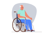 Illustration d’un homme âgé en fauteuil roulant avec un t-shirt vert